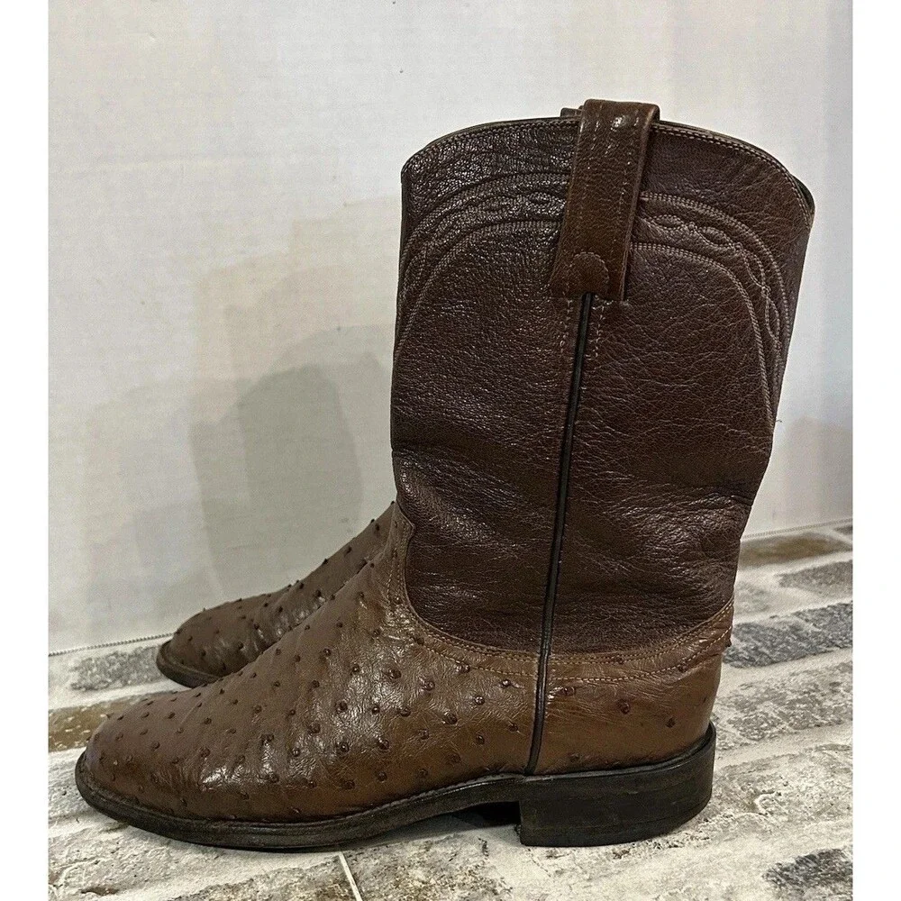 Dan Post Full Quill Ostrich Western Boots Brown Tan Leather 10950 Men’s Size 9